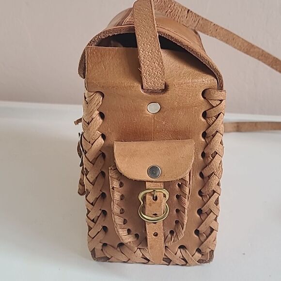 Mexican Hand Tooled Leather Bag Box  Purse Mini Messenger Bag - Picture 2 of 13